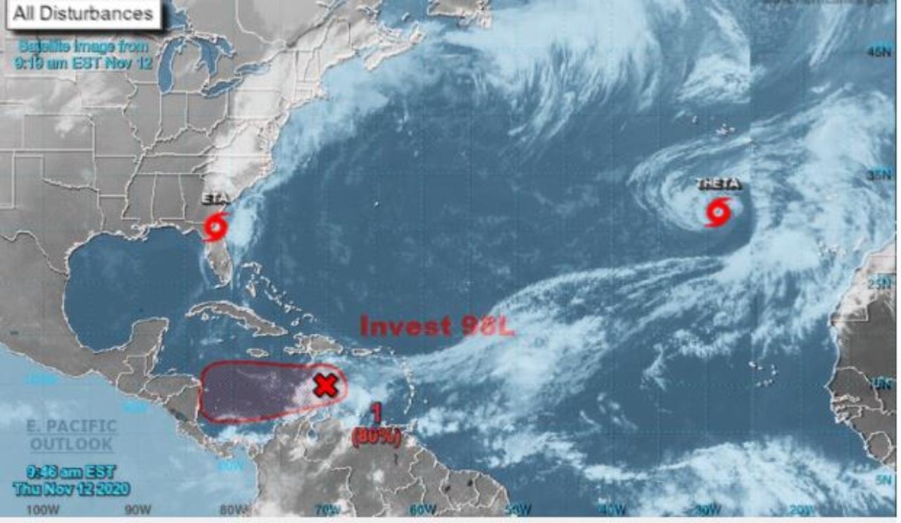 Imagen de Iota estaría ingresando a Honduras como huracán en las próximas horas, según experto en cambio climático