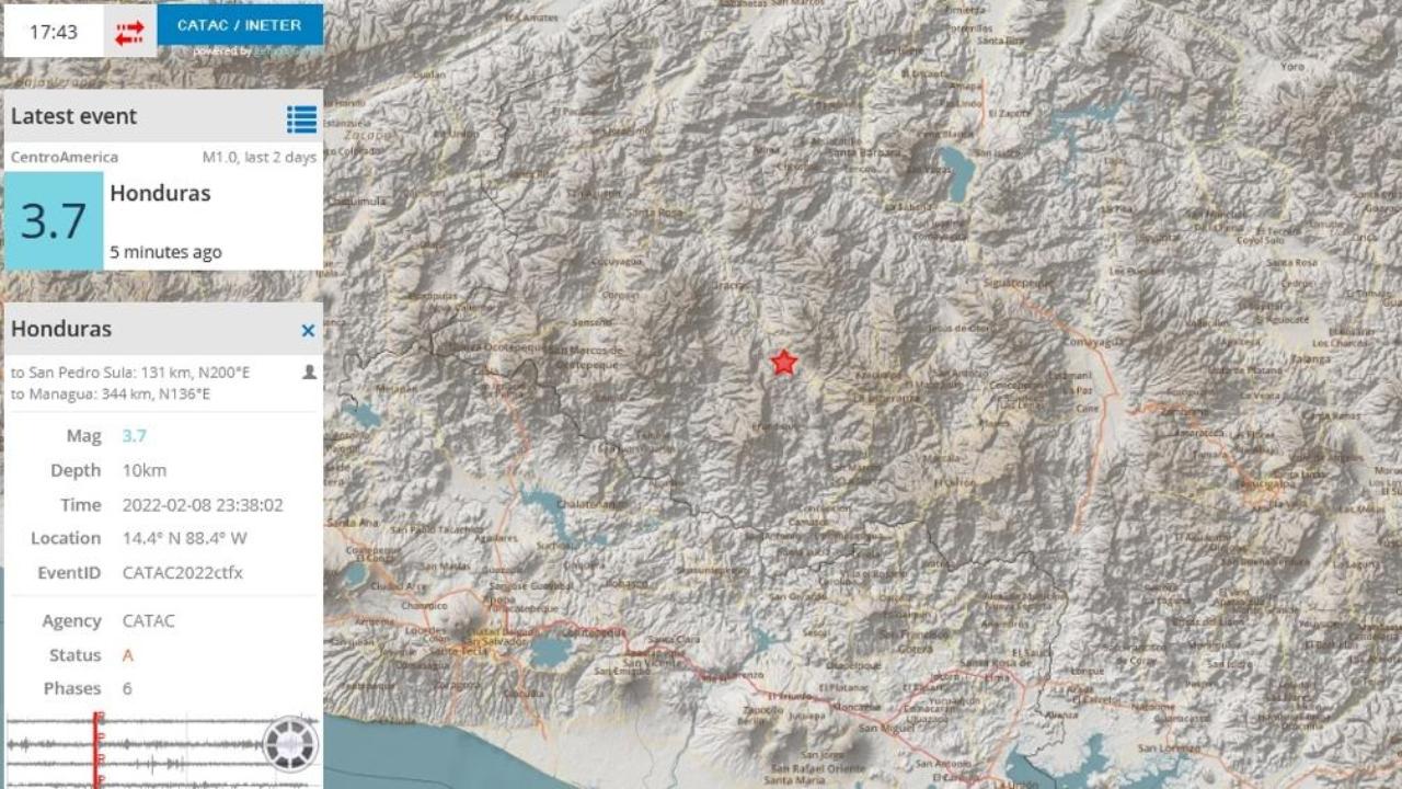 Imagen Principal de Nota: Reportan sismo de 3.7 grados en Intibucá, Honduras