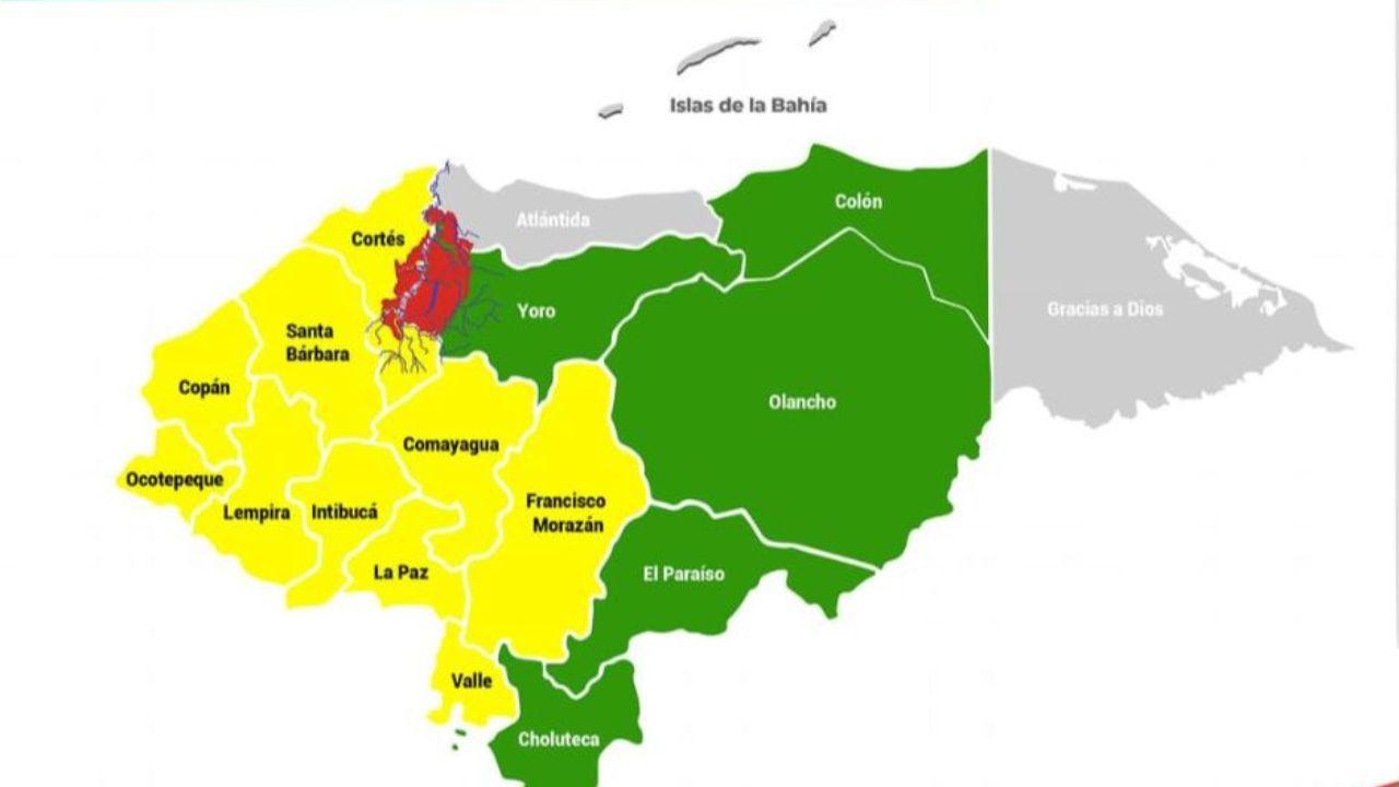Imagen Principal de Nota: Decretan alerta roja para municipios aledaños al río Ulúa; extienden alerta amarilla y verde a 15 departamentos
