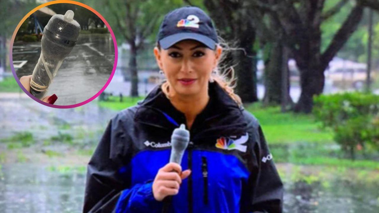 Imagen de Reportera en polémica al usar preservativo para tapar micrófono durante transmisión del huracán Ian