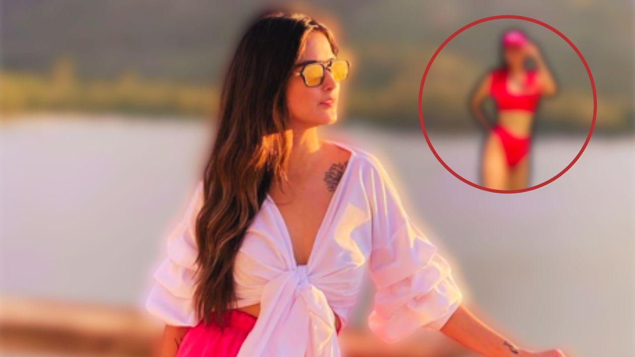 Imagen de Gaby Galeas embellece Guanaja posando en traje de baño rojo