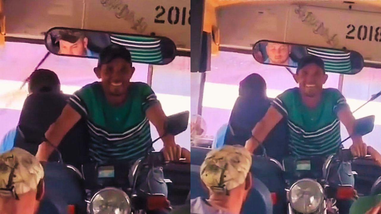 Imagen Principal de Nota: Hondureño se viraliza al viajar en bus montado en su motocicleta