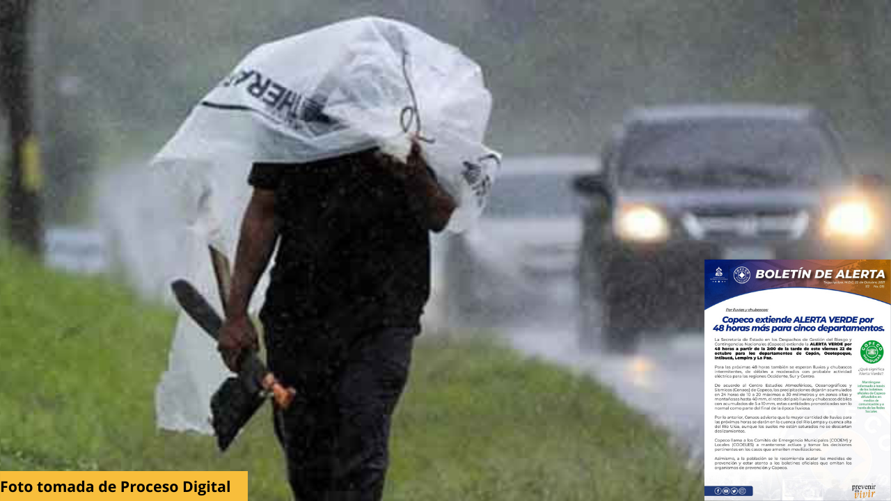 Imagen de Copeco extiende alerta verde por 48 horas en cinco departamentos de Honduras