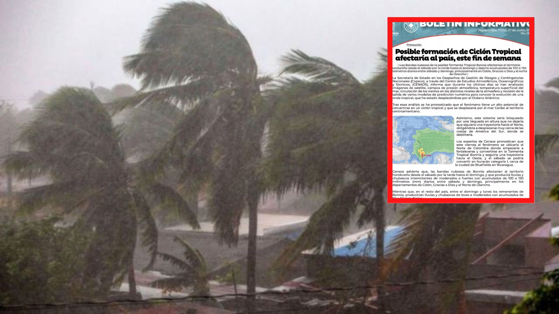 Imagen de Posible formación de ciclón Bonnie dejaría lluvias este fin de semana en Honduras