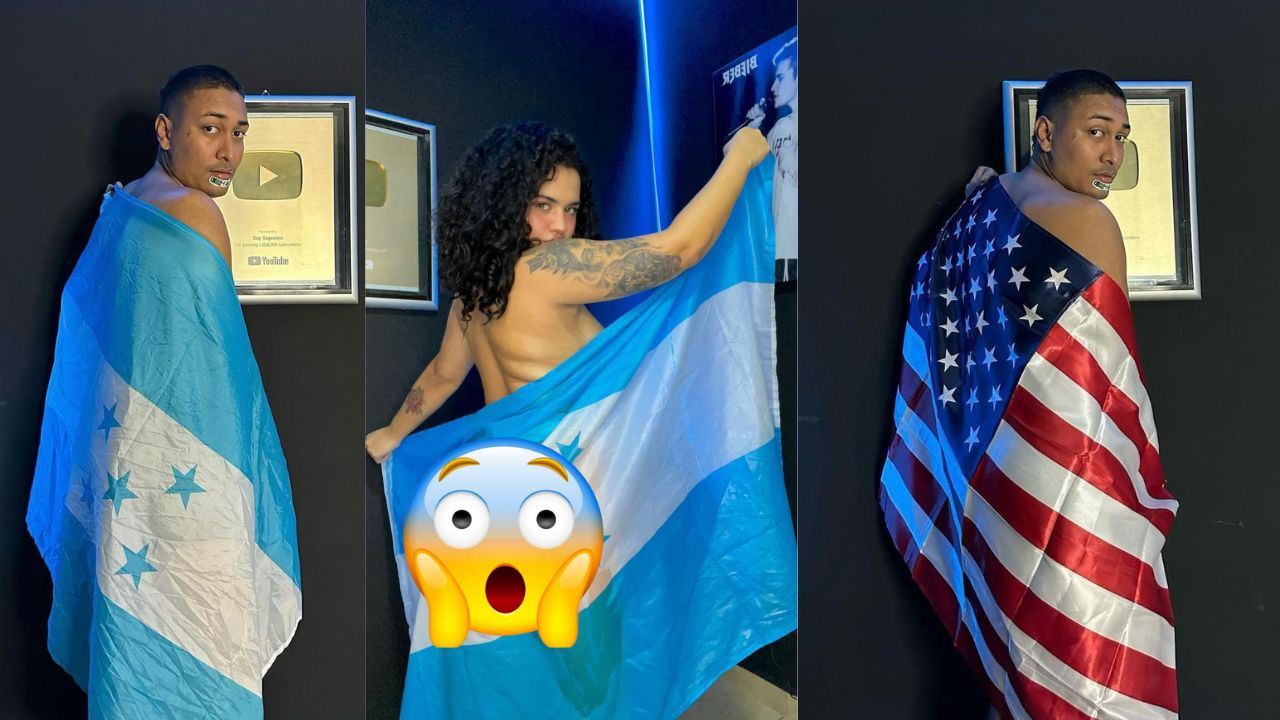 Imagen de Supremo se cubre con las banderas de Honduras y EE.UU. en apoyo a su novia