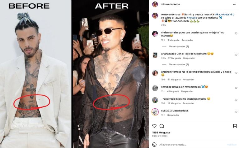 Rauw Alejandro tapa tatuaje que se hizo por amor a Rosalía. Foto: IG @reinaveneenosa
