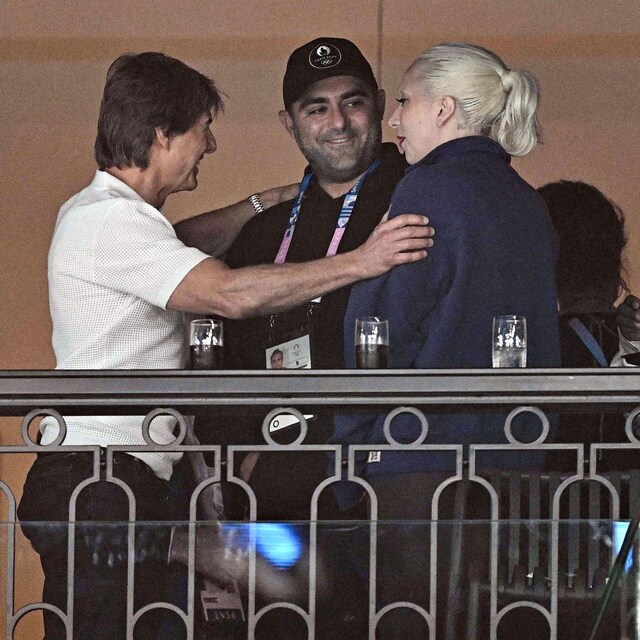 Lady Gaga y Michael Polansky viendo la Super Bowl el 11 de febrero en Las Vega