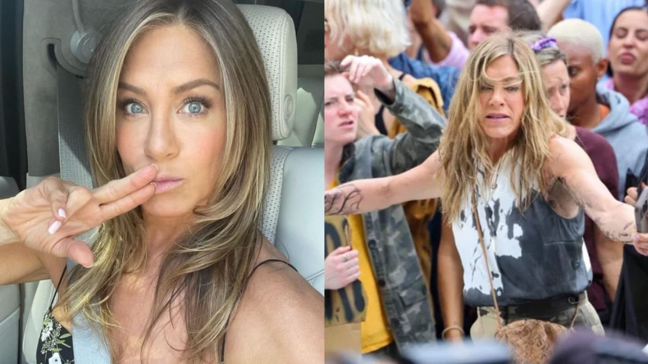 Imagen de Jennifer Aniston rociada con pintura en Nueva York, ¿por qué será?