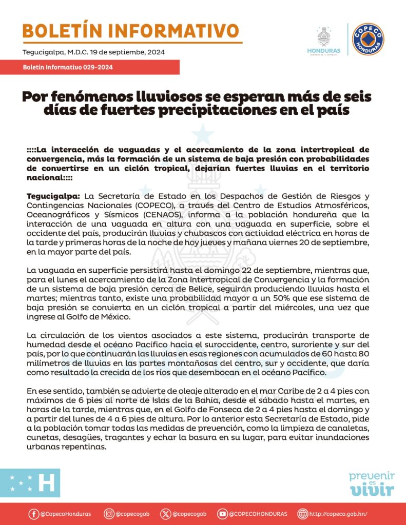 Pronostican más lluvias en Honduras