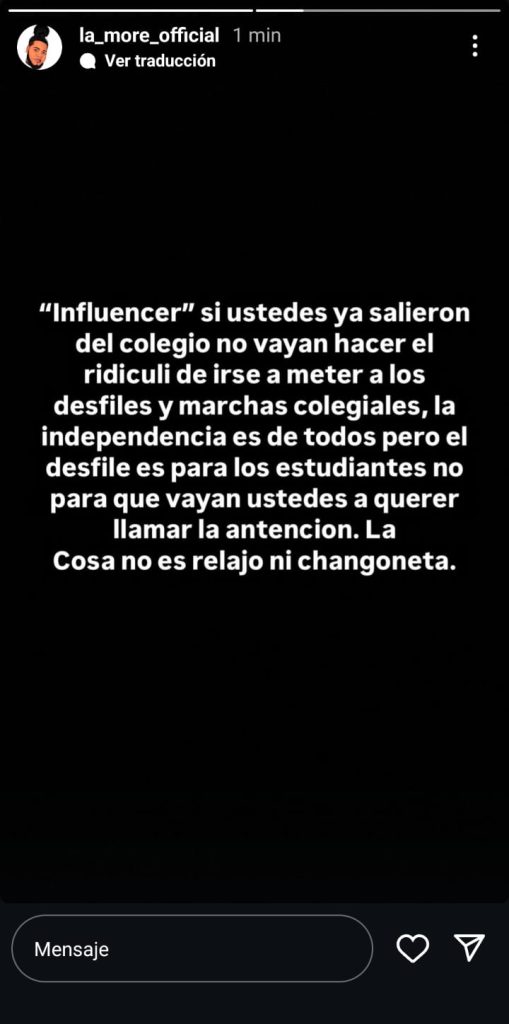Mensaje en Instagram