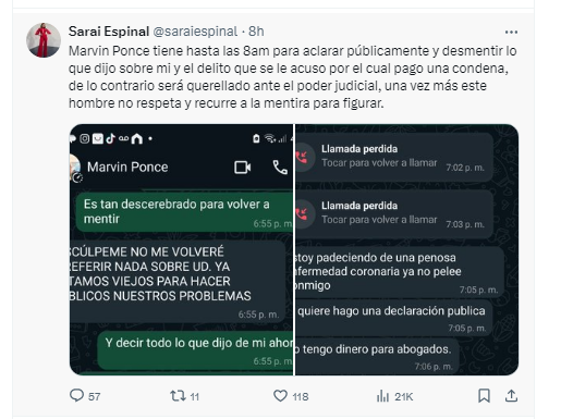 Saraí Espinal vs. Marvin Ponce: Nueva denuncia por difamación y acoso