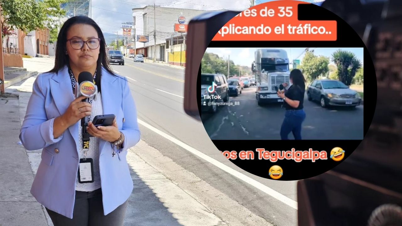 Imagen de Fany Zúniga deja el micrófono para dirigir el tráfico en las calles de Tegucigalpa