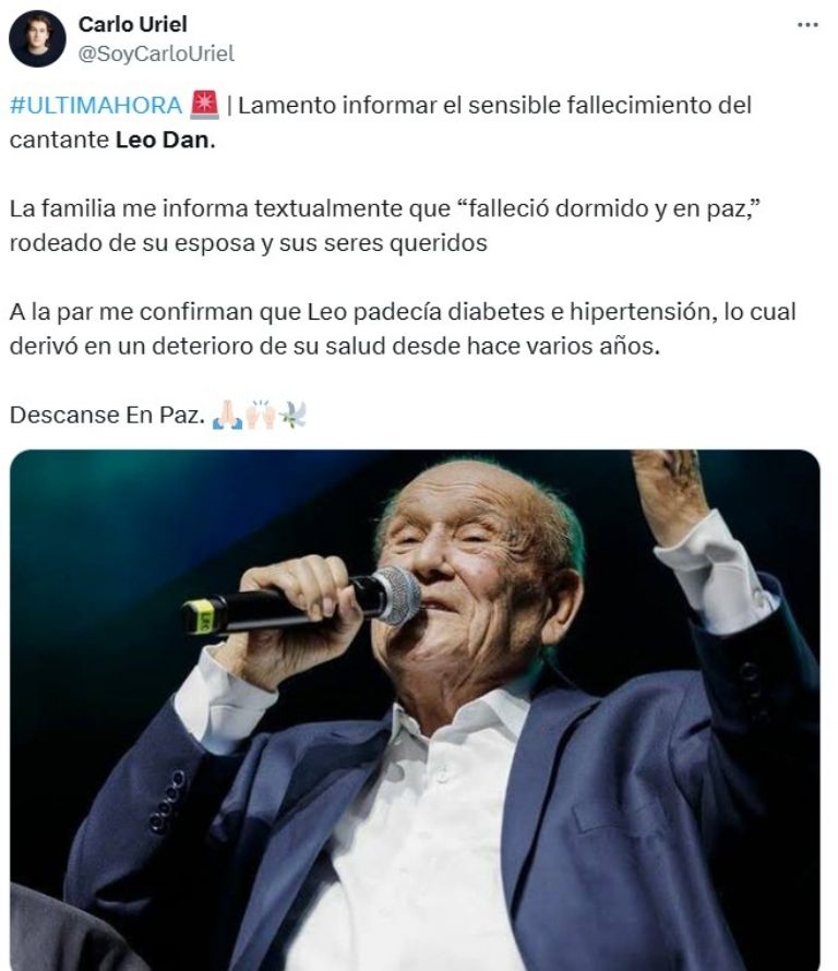 Revelan la verdadera causa de la muerte del cantante Leo Dan