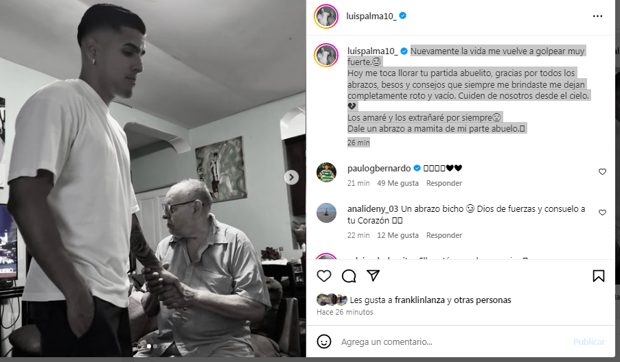 Luis Palma comparte triste noticia tras la muerte de su abuelo