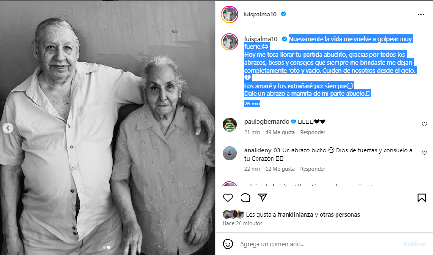Luis Palma comparte triste noticia tras la muerte de su abuelo