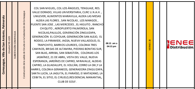 Lista de colonias afectadas por cortes de luz