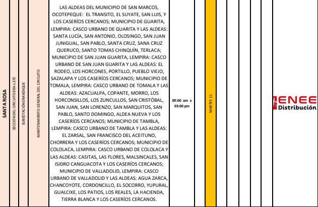 Amplios cortes de energía programados en Honduras este martes