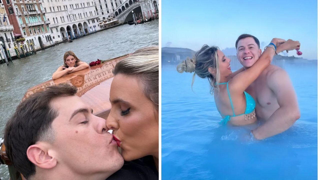 Lele pons y Guaynaa en venezia, italia, dándose un beso.