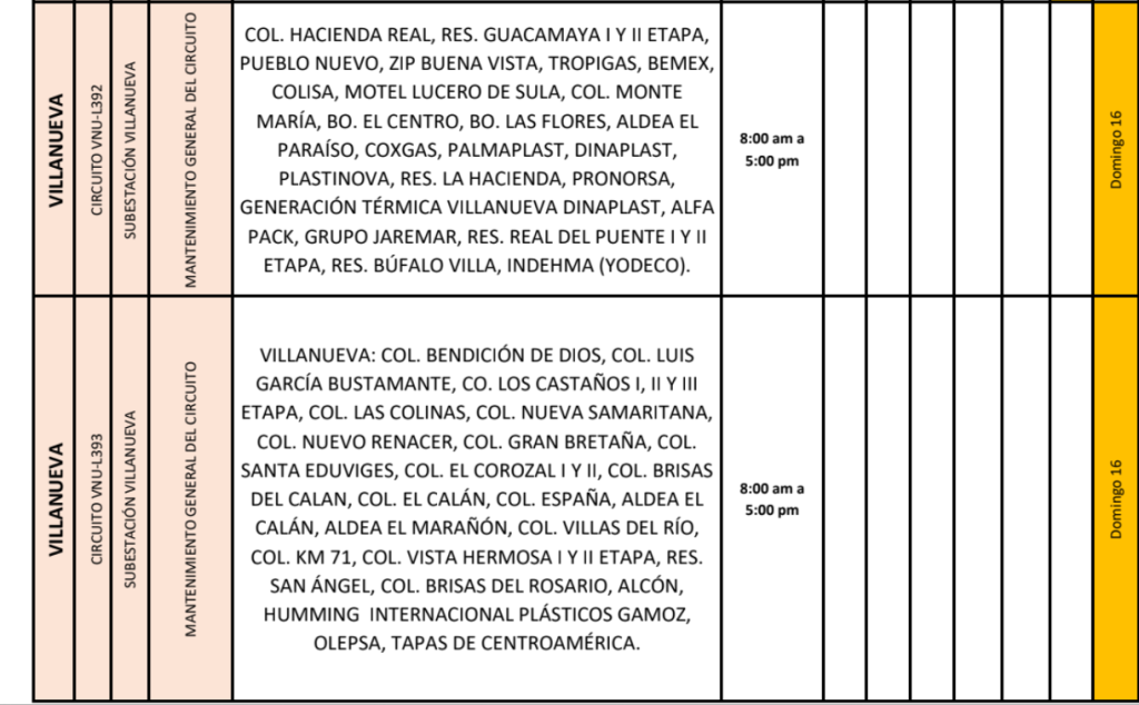Zonas del noroccidente del país sin energía este domingo 16 de febrero. Foto: ENEEDistribucio