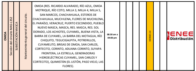 Lista de colonias afectadas