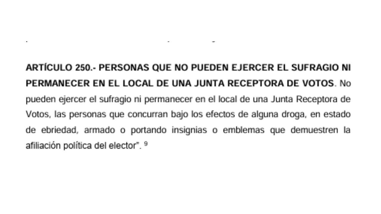 captura del articulo 250 de la ley electoral