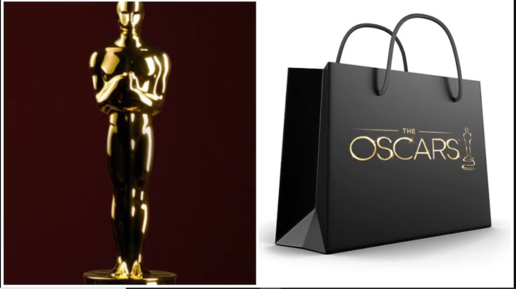Collage estatuilla dorada y bolsa de los premios Oscar