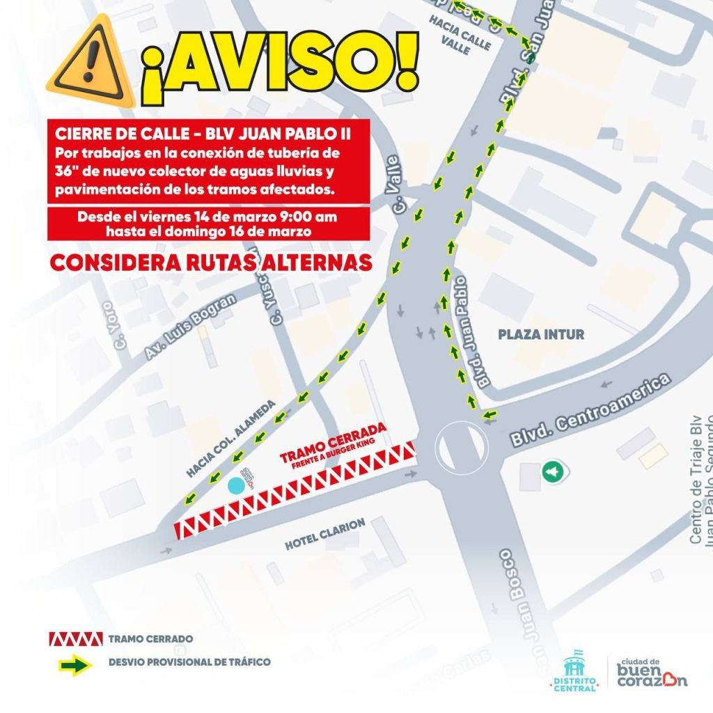 Cierre vial en el bulevar Juan Pablo II