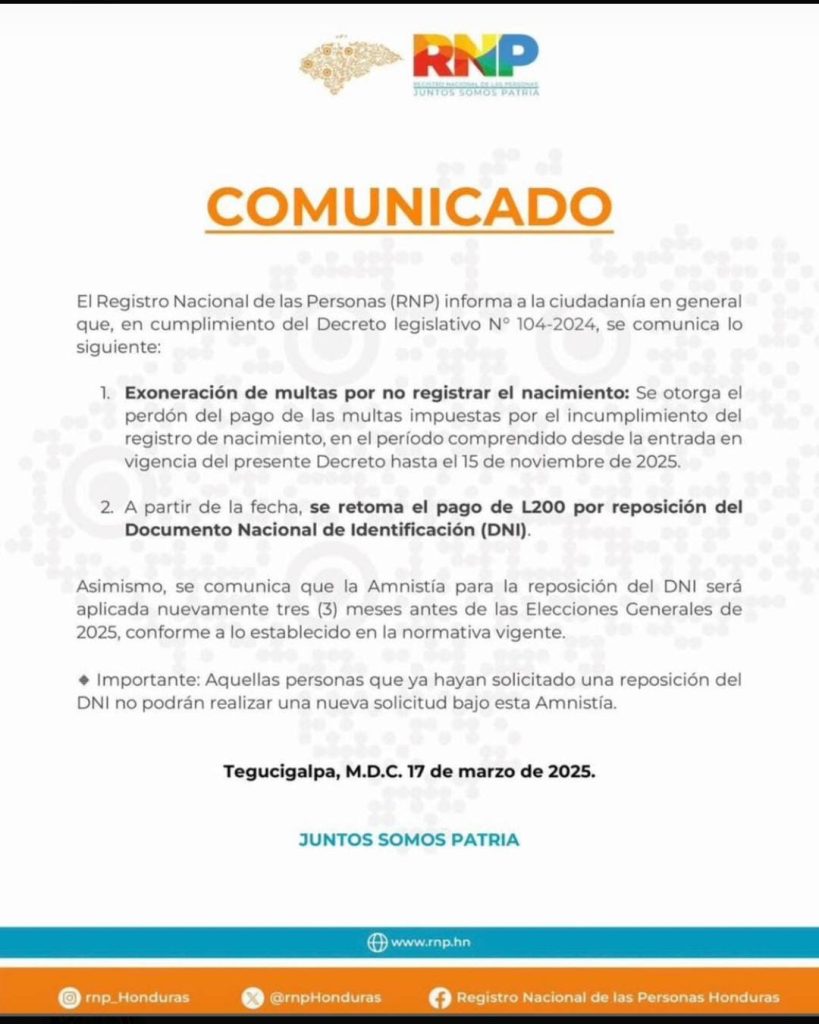 Comunicado del RNP