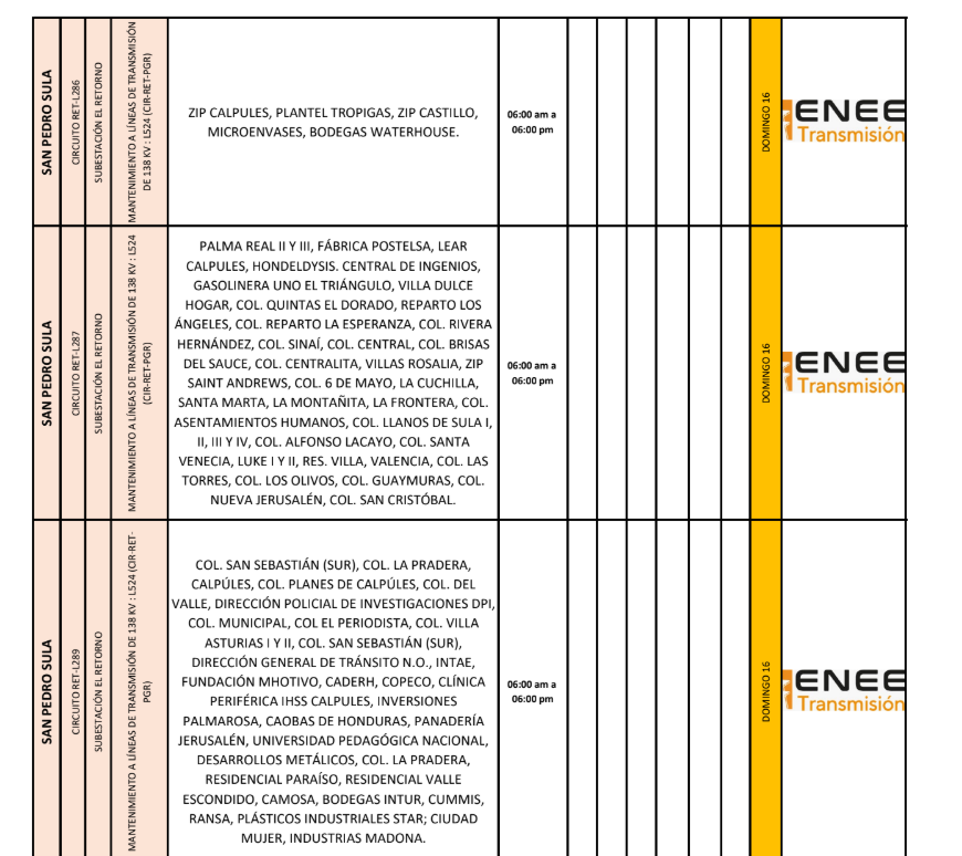 Lista de colonias afectadas