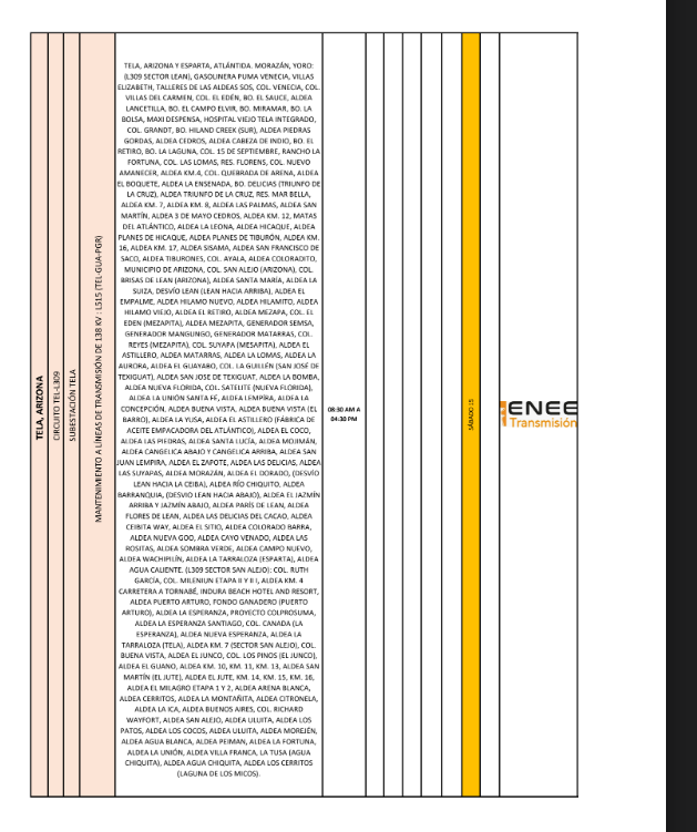 Lista de colonias afectadas