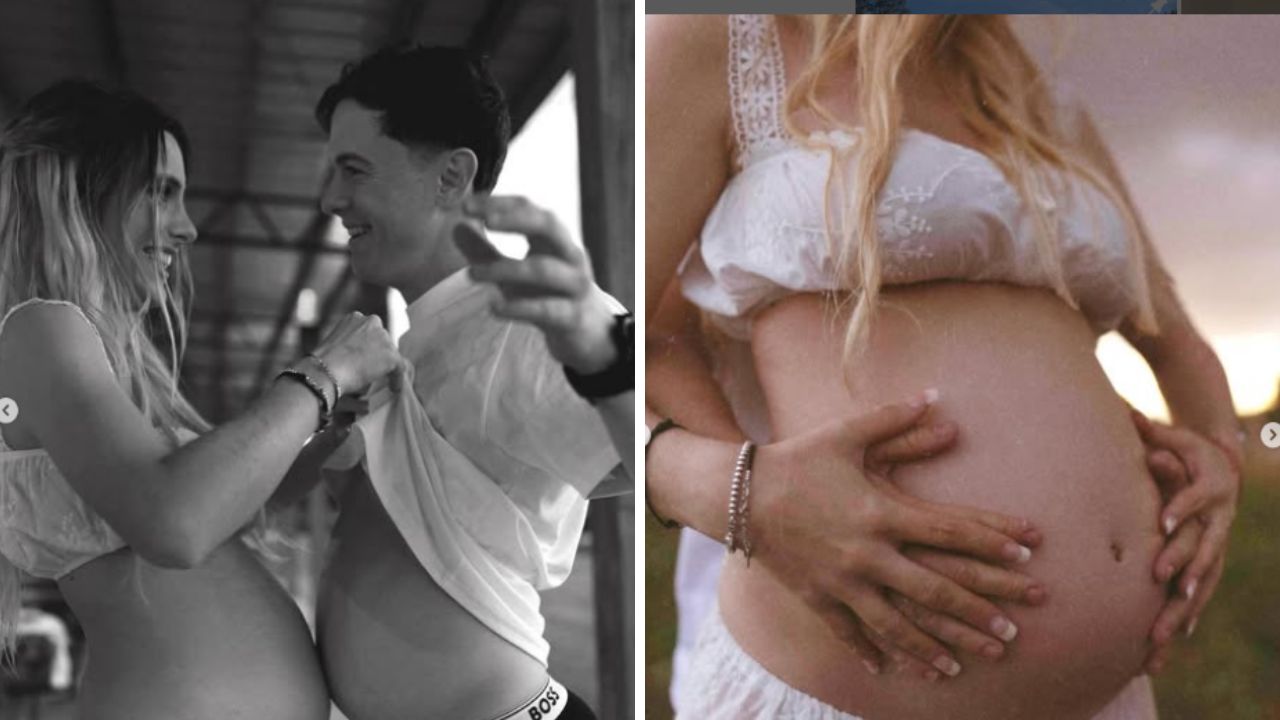 Lele Pons y guaynaa posando para fotos de su embarazo