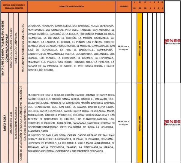 Lista de colonias afectadas