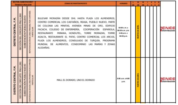 Lista de colonias afectadas