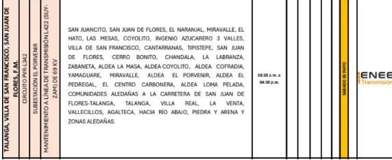 Lista de colonias afectadas