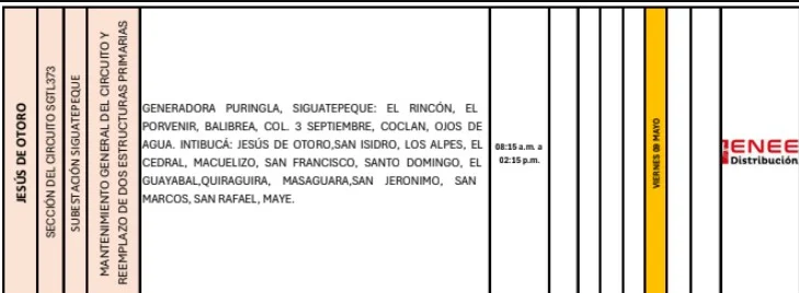 Lista de colonias afectadas in luz