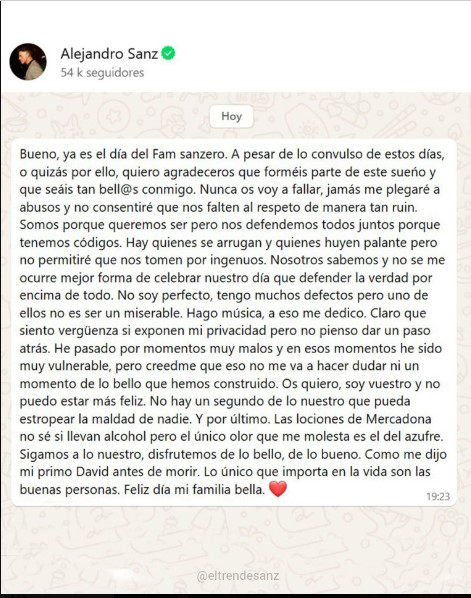 Alejandro Sanz rompe el silencio
