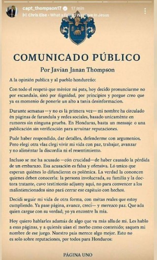 Javian Thompson comparte comunicado