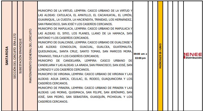 Sin luz estas zonas de Honduras