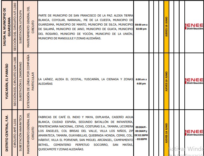 Sin luz estas zonas de Honduras