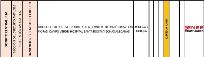 La ENEE recomienda a los usuarios de estas zonas tomar las medidas necesarias para evitar inconvenientes. Foto ENEE