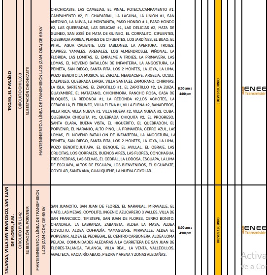 La ENEE insta a los ciudadanos a tomar las precauciones necesarias