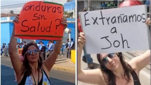 Imagen de Doctora Floridalia Aguilar causa revuelo con pancarta de “Extrañamos a JOH”