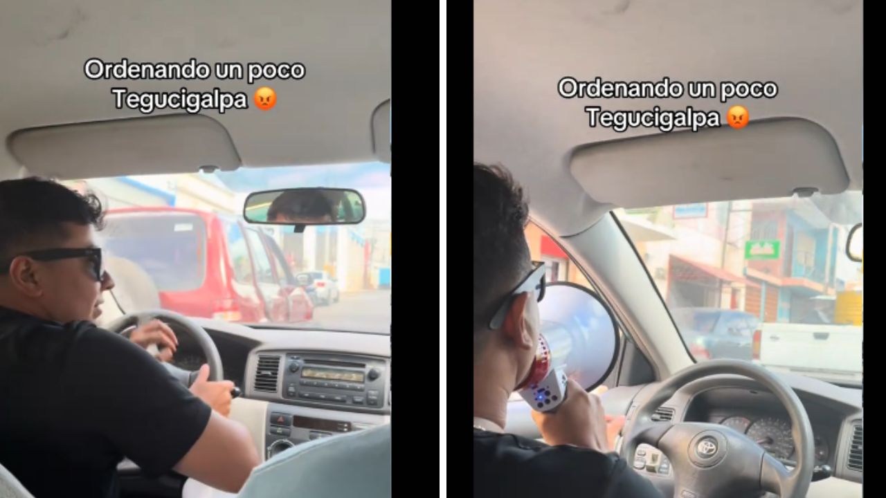 Imagen Principal de Nota: Joven se vuelve viral por ordenar el tráfico en Tegucigalpa con un megáfono