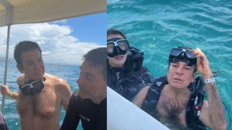 Imagen Principal de Nota: Salvador Nasralla en atrevido traje de baño para clases de buceo junto a su esposa