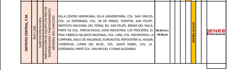Sin luz estas zonas de Honduras