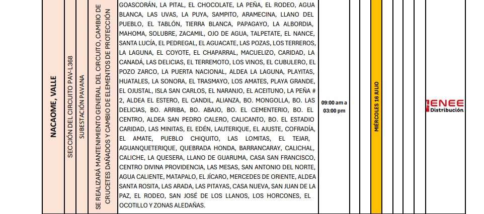 Sin luz estas zonas de Honduras