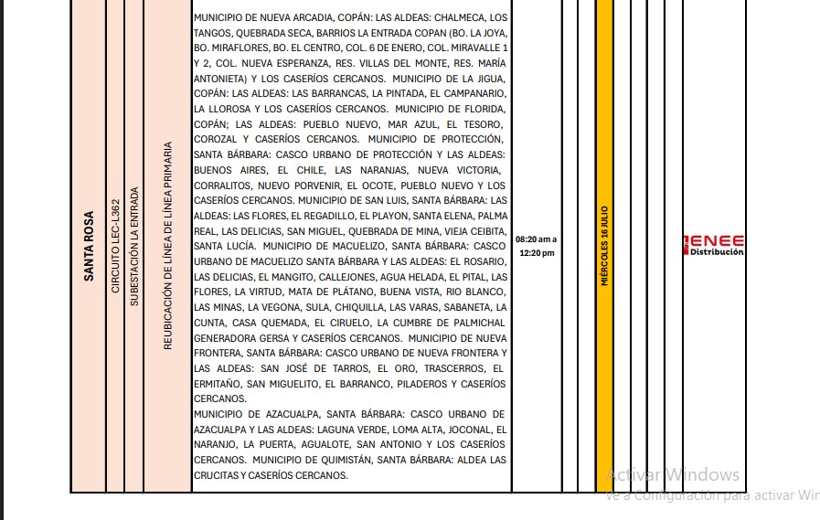 Sin luz estas zonas de Honduras