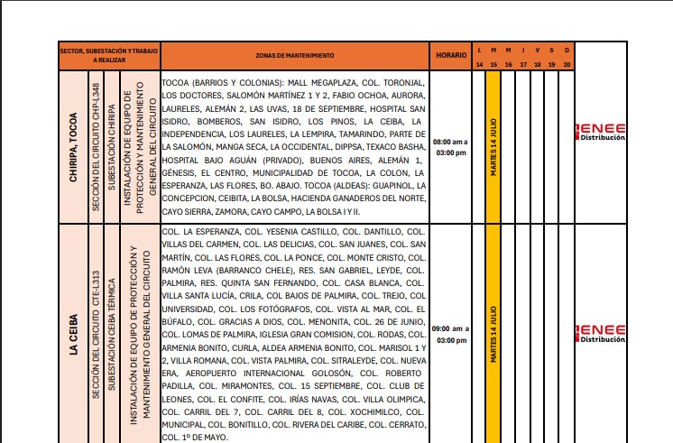 Sin luz estas zonas de Honduras