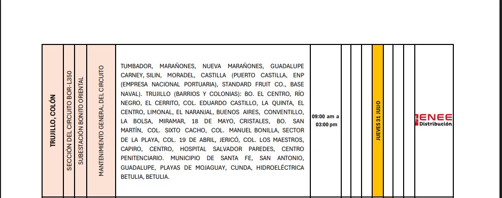 Sin luz estas zonas de Honduras