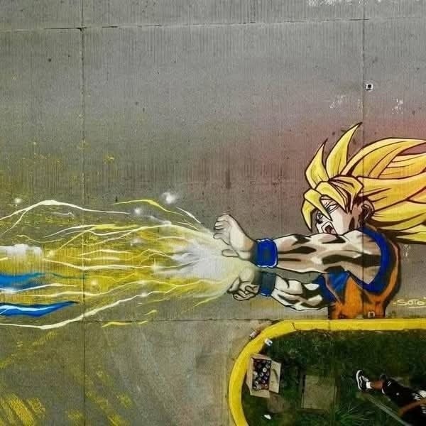 Gokú llega a Tegucigalpa: arte urbano transforma mancha de pintura en mural
